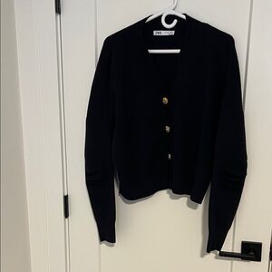 Zara Women's Black Cardigan with Gold Buttons NWOT
